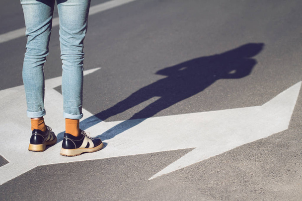 close up of woman shoes standing on the street - Photo, Image