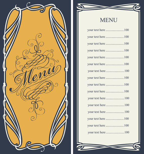 menu with price list and curlicues frame - Vetor, Imagem