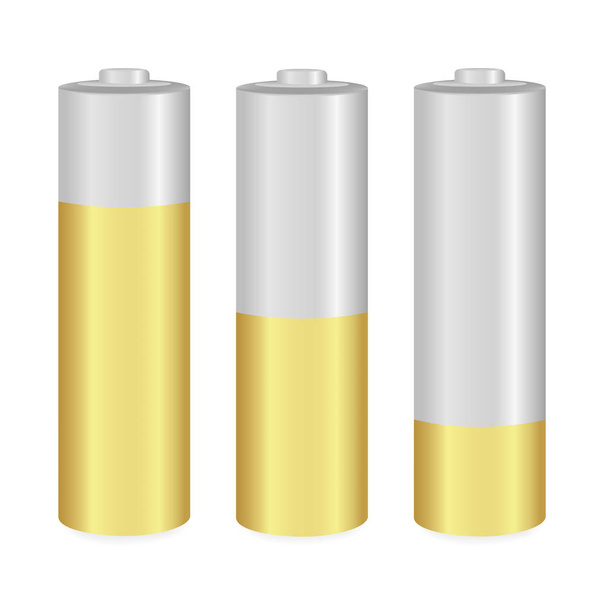 Zlato a kovové Aa baterie nad bílým pozadím - Vektor, obrázek