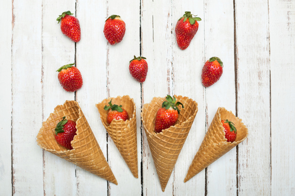 strawberries in waffle cones  - Photo, Image