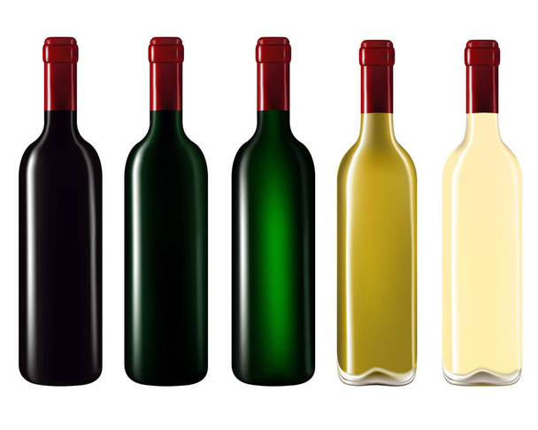 Weinflaschen isoliert auf weiß  - Vektor, Bild