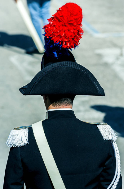 Close up feather plumed bicorne carabinieri - Photo, Image