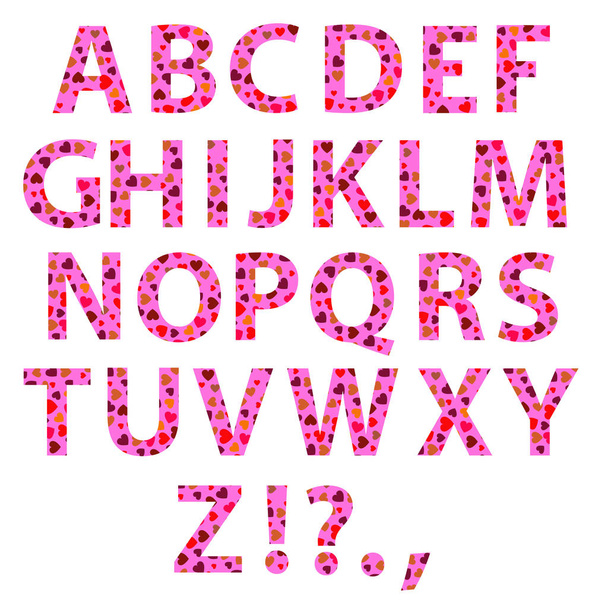 Heart Pink Alphabet Isolated on White Background - Vektor, Bild