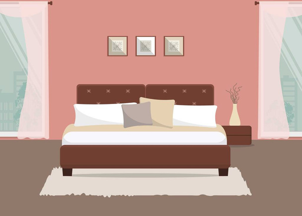 ピンク色のベッドルーム - ベクター画像