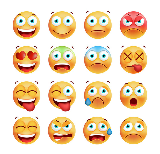 Set van leuke Emoticons op witte achtergrond. Geïsoleerde vectorillustratie  - Vector, afbeelding