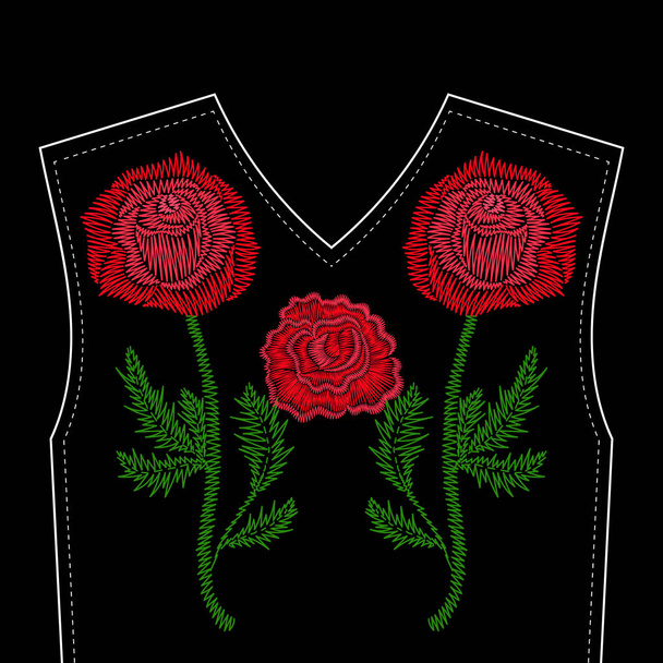 Ścieg haftu Róża czerwony. Ilustracja wektorowa moda, na szyję - Wektor, obraz