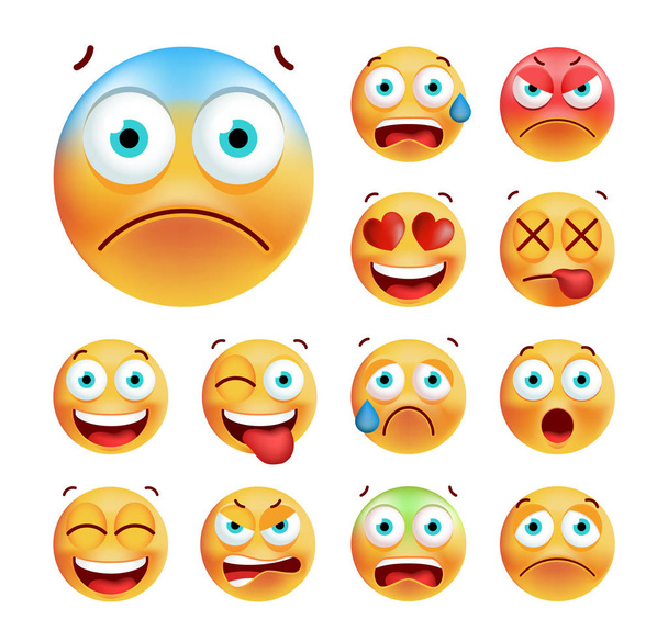 Set of Cute Emoticons on White Background. Isolated Vector Illustration  - Vector, afbeelding