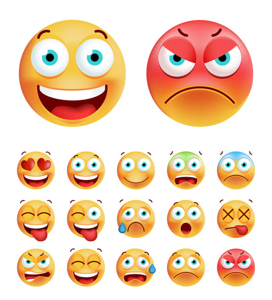 Set of Cute Emoticons on White Background. Isolated Vector Illustration  - Vector, afbeelding