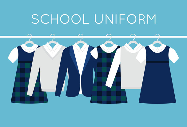 School or College Uniforms on Hangers in Line. Kids Clothes Vector Set - Vector, Image