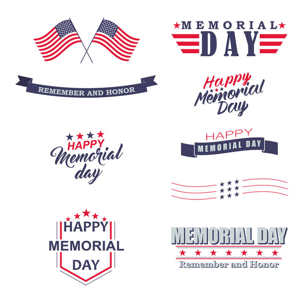 Vector Memorial day design elements. Happy Memorial Day, Remember and Honor lettering for holiday design. - Vector, Image