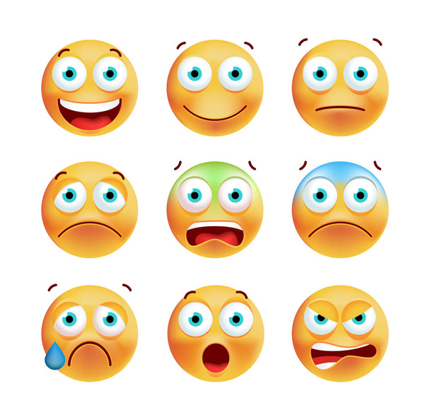 Set of Cute Emoticons on White Background. Isolated Vector Illustration  - Vector, Image