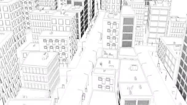 Flying over drawing city on white - Footage, Video