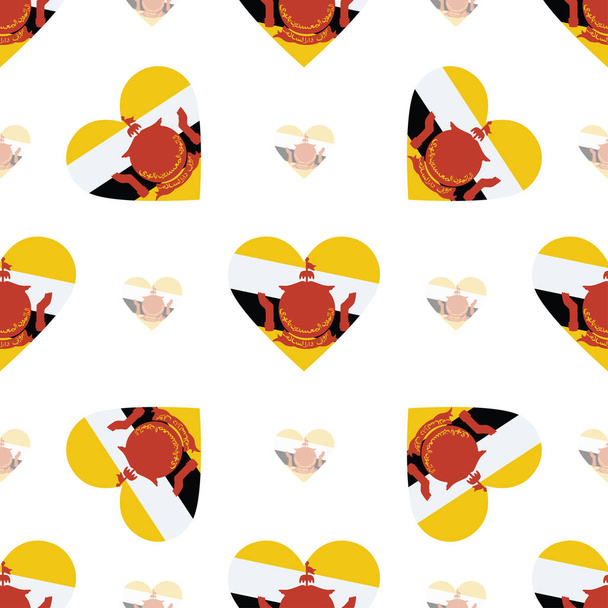 Brunei Darussalam flag patriotic seamless pattern National flag in the shape of heart Vector - ベクター画像