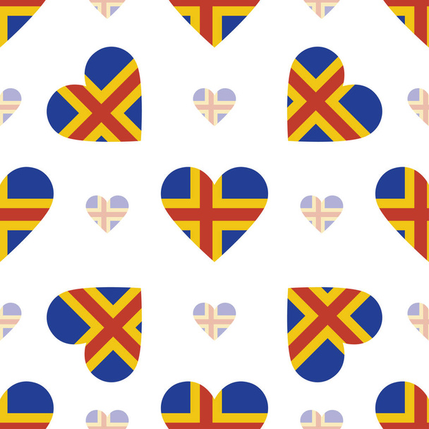 Aland Islands flag patriotic seamless pattern National flag in the shape of heart Vector - Διάνυσμα, εικόνα