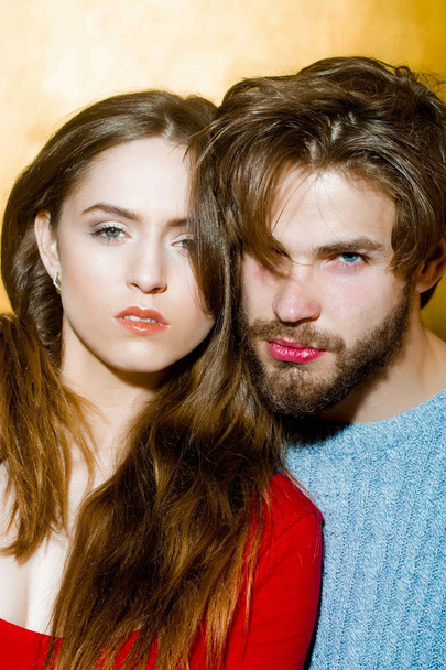 Young couple of pretty girl and bearded man - Foto, Imagem