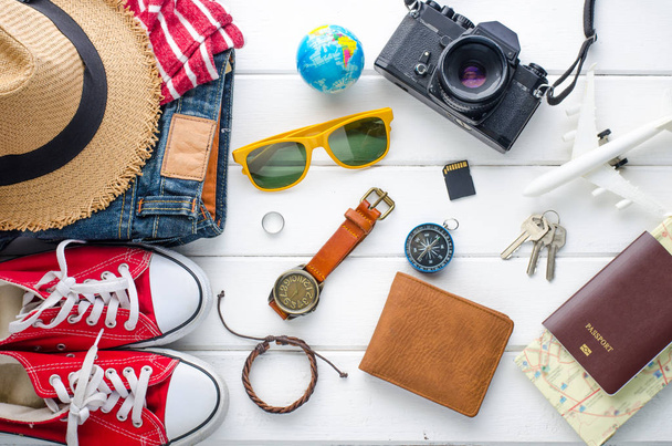 Travel Clothing accessories Apparel along for the trip - Foto, Imagen