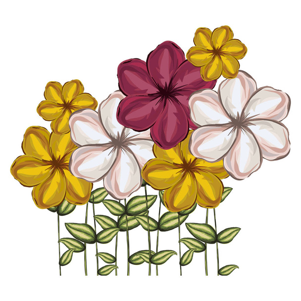 Σετ ακουαρέλας σιλουέτα malva λουλούδια με στέλεχος και τα φύλλα σε χρώματα κόκκινο λευκό και κίτρινο - Διάνυσμα, εικόνα
