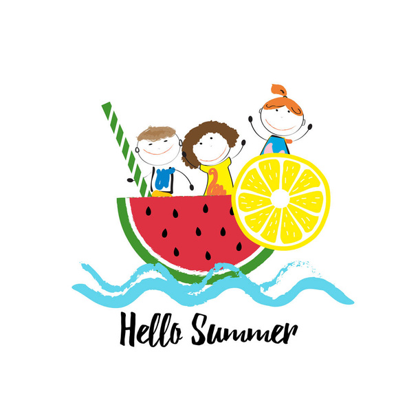 子供のための幸せな夏の時間 - ベクター画像