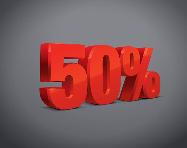 50% percent off, sale white background, red metall object 3D. Eps10 Vector. - Vector, afbeelding