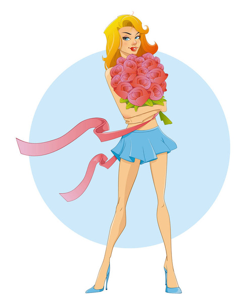 Woman with Flowers - Vector, Image