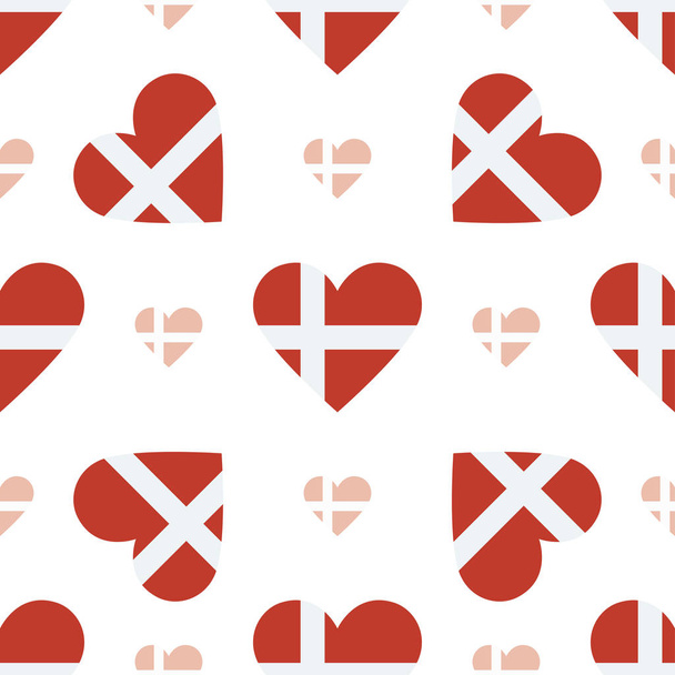 Denmark flag patriotic seamless pattern National flag in the shape of heart Vector illustration - Vektör, Görsel