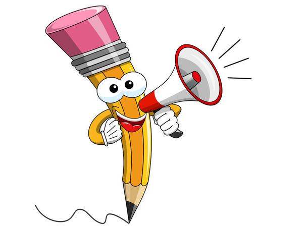 Pencil Mascot cartoon speaking megaphone isolated - Vector, Image