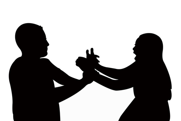 Junge und Mädchen kämpfen, Silhouettenvektor - Vektor, Bild