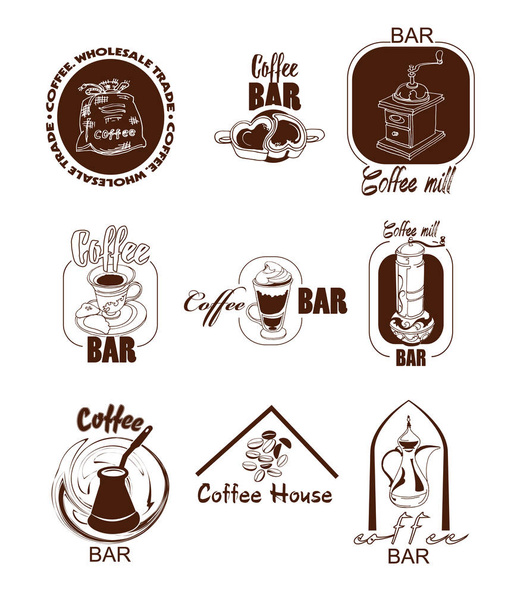 Doodle Coffee Logos Set - Vector, Image