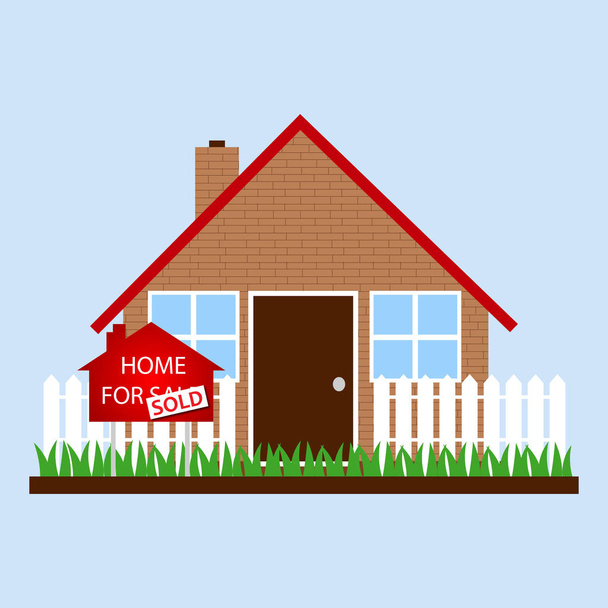house with sign home for sale - sold - Vector, Image
