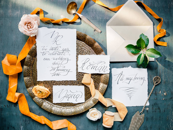 ビンテージ スタイルの結婚式招待状のカードします。  - 写真・画像
