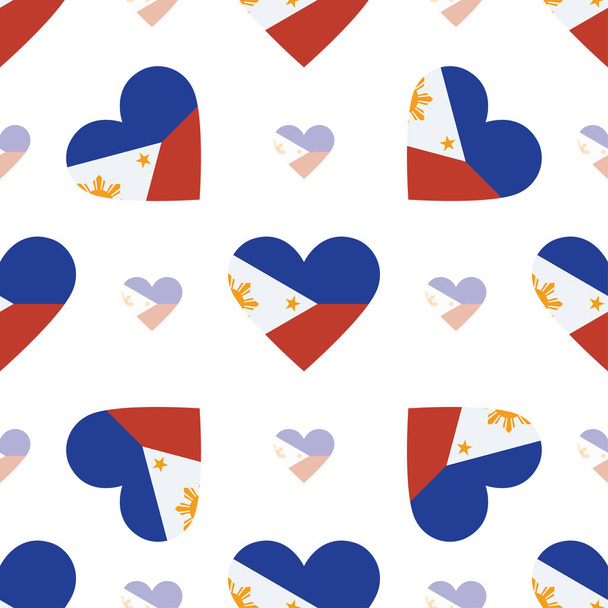 Philippines flag patriotic seamless pattern National flag in the shape of heart Vector - Vektör, Görsel