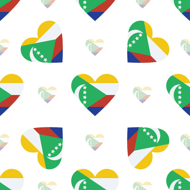 Comoros flag heart seamless pattern Patriotic Comoros flag background Country flag in the shape of - Vetor, Imagem