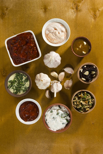 Various sauces with garlic - Fotoğraf, Görsel
