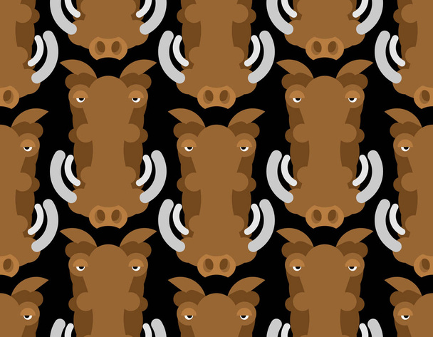 Warthog wild boar seamless pattern. African pig ornament. Wild a - Vector, Image