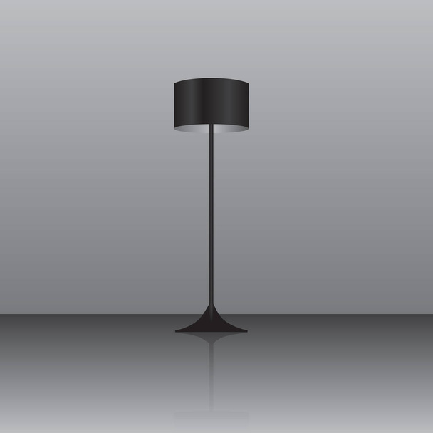 Floor lamp with a black lampshade - Vector, Image