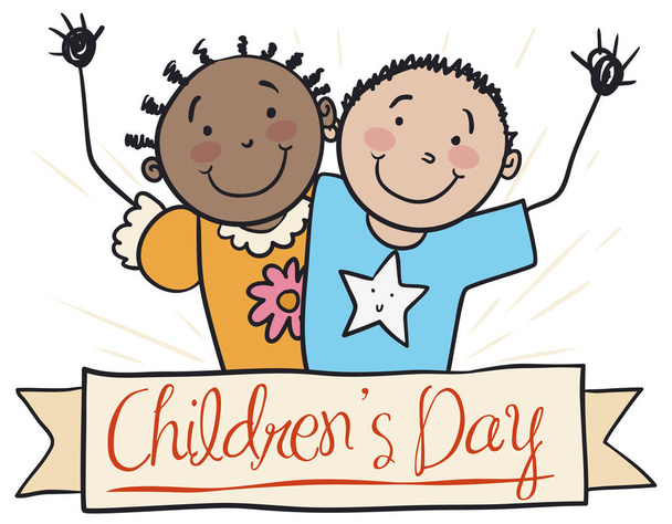 Pair of Kids Hugging Each Other in Children's Day, Vector Illustration - Vecteur, image