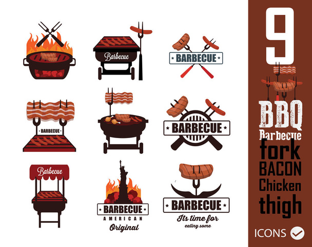 Set of barbecue icons - Vector, Image