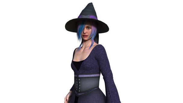Одна молодая и красивая ведьма в высокой шляпе
 - Фото, изображение