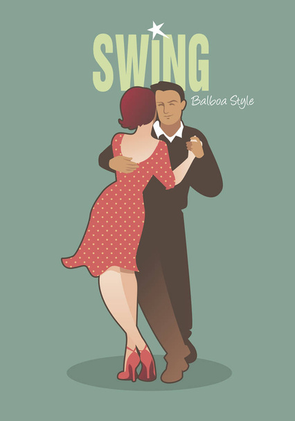 Young couple wearing retro clothing, dancing "balboa" style swing - Vector, Image