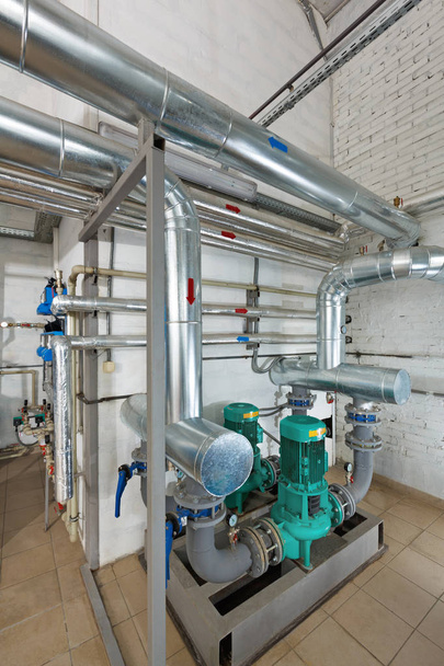 Pumping station in an industrial gas boiler house with a multitu - Photo, Image