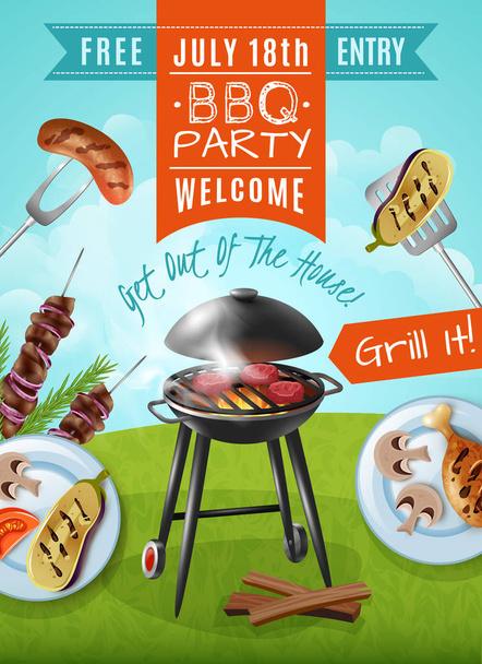 Плакат Партии барбекю
 - Вектор,изображение