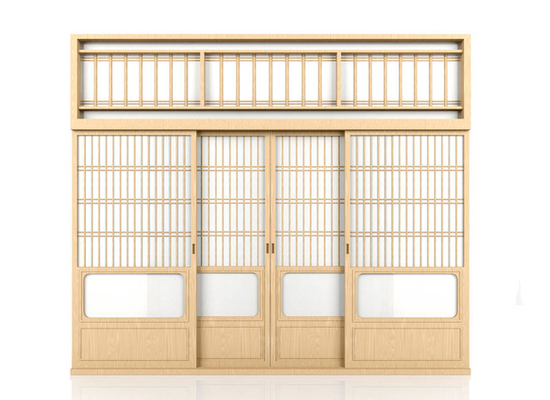 Traditionelle japanische Shoji-Tür aus Holz isoliert auf weißem Hintergrund - Foto, Bild
