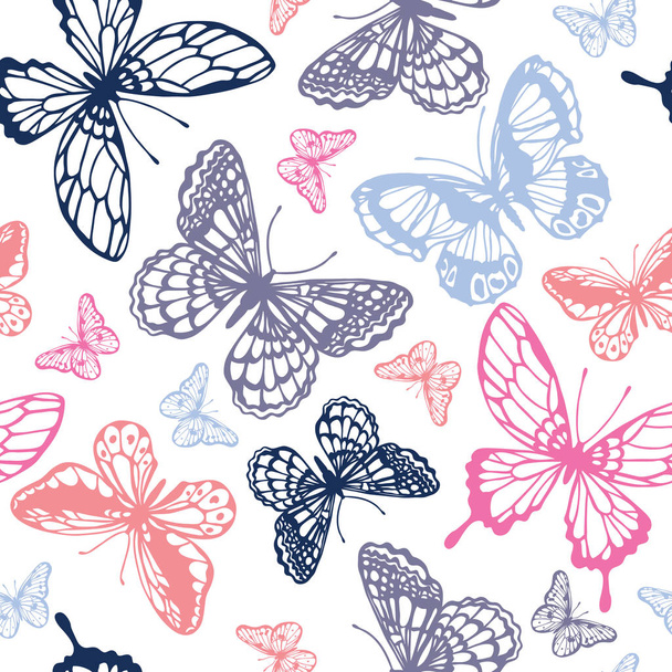 Vector butterflies pattern. Abstract seamless background. - Vector, imagen