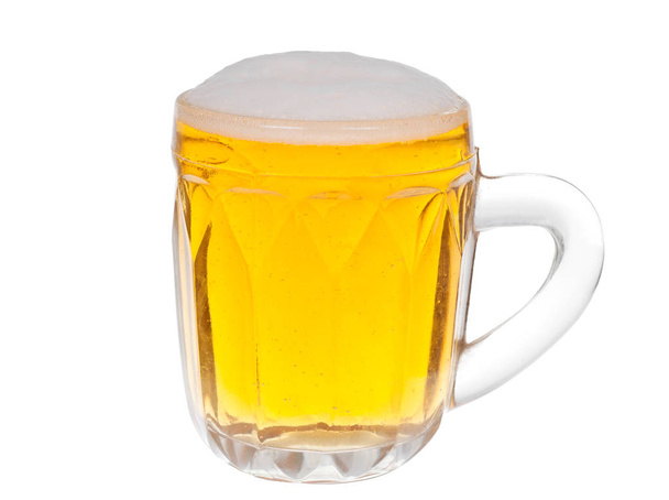 Fresh beer with foam, isolated on white. - Фото, изображение
