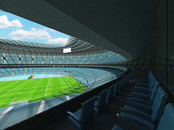 Красивый современный круглый стадион для регби с голубыми стульями и VIP-боксами для ста тысяч болельщиков
 - Фото, изображение