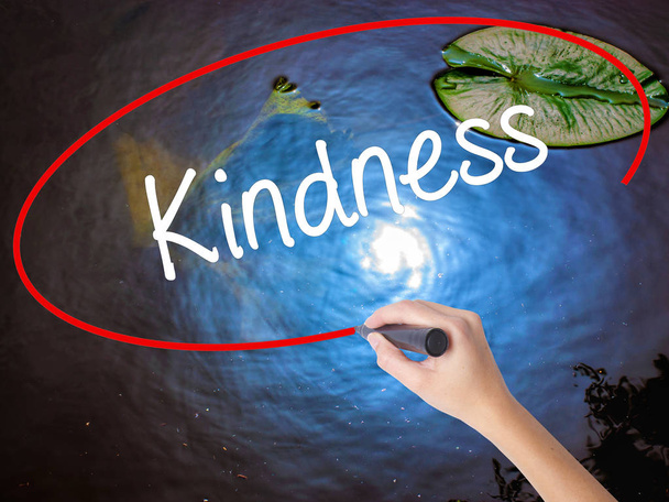 Woman Hand Writing Kindness with marker over transparent board - Photo, Image