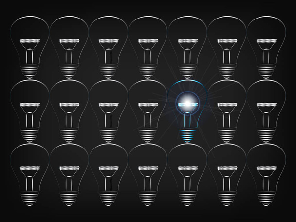 grupo de lâmpadas cinza desligado com apenas um azul brilhante o
 - Vetor, Imagem