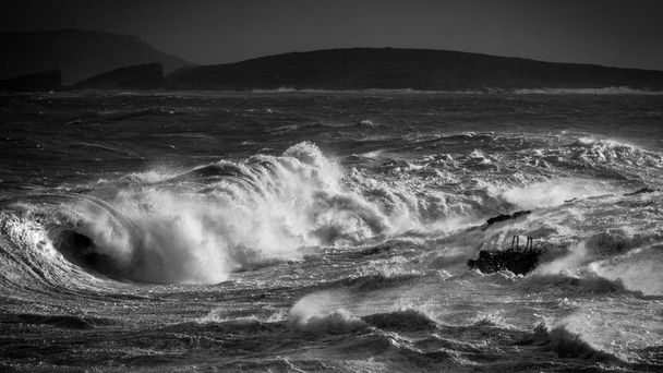 Rough sea in black and white. - Photo, Image