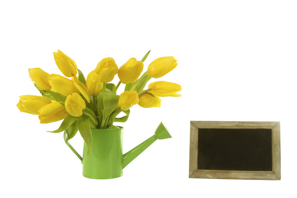 Gyönyörű tulipánok és üres tábla - Fotó, kép