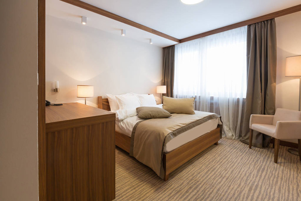 Hotel apartment, bedroom interior - Fotoğraf, Görsel